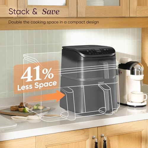 COSORI TurboTower Dual Air Fryer, 10.8L Space-Saving Stacked Design, 3-Layer Cooking