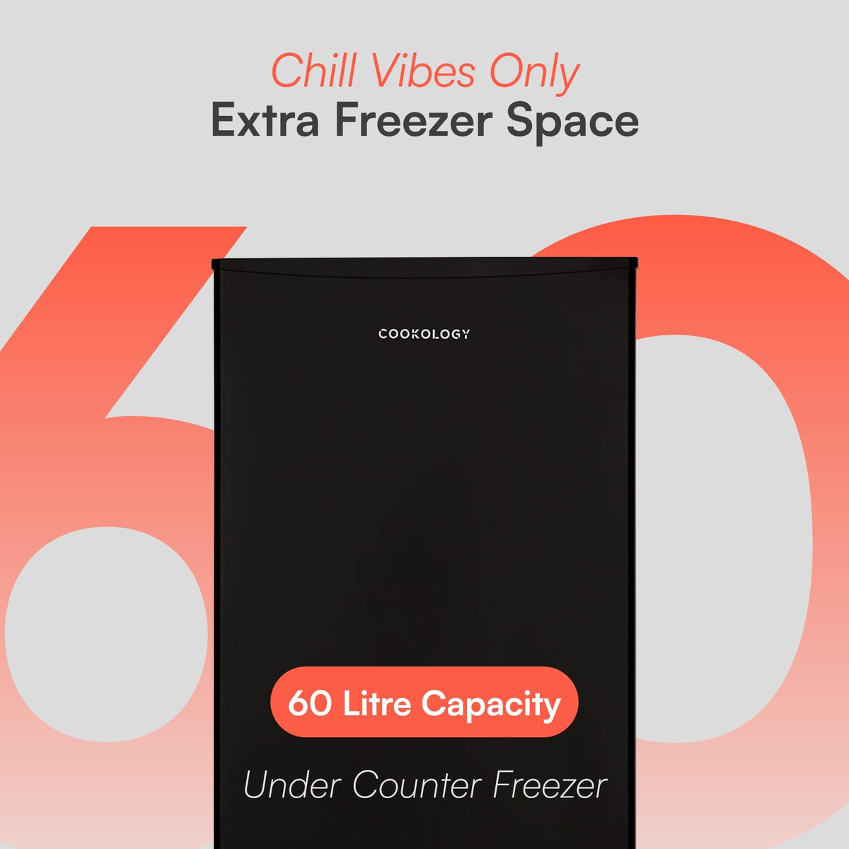 Cookology UCFZ60 Freestanding Under Counter Freezer in Black - 60 Litre Capacity