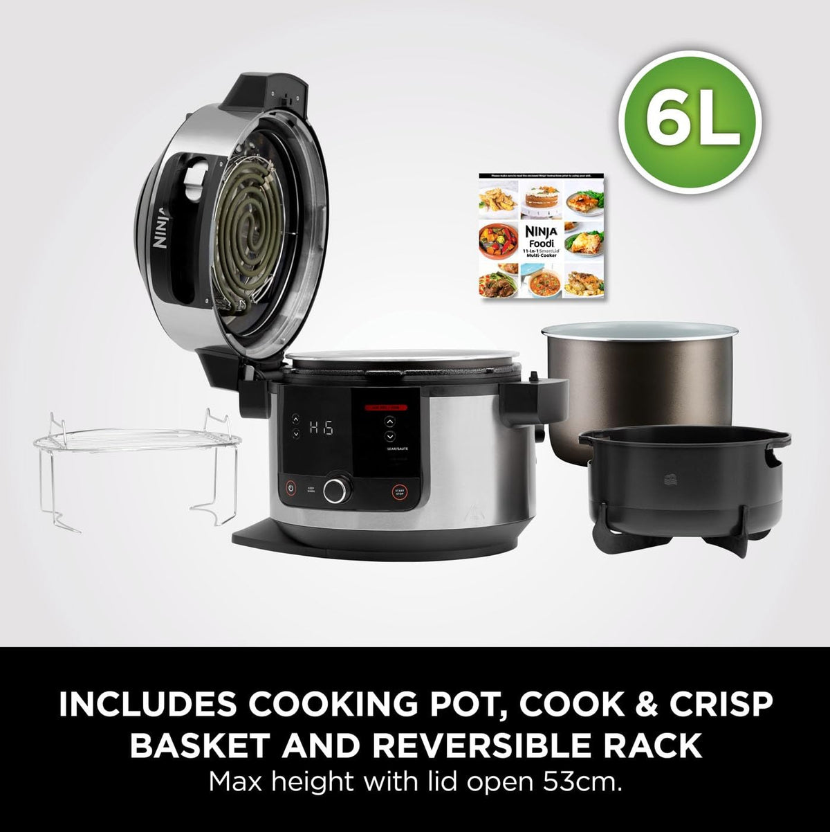 Ninja Foodi 11-in-1 SmartLid Multi-Cooker, 6L, Electric Pressure Cooker & Air Fryer, Layer Mains & Sides with Reversible Rack