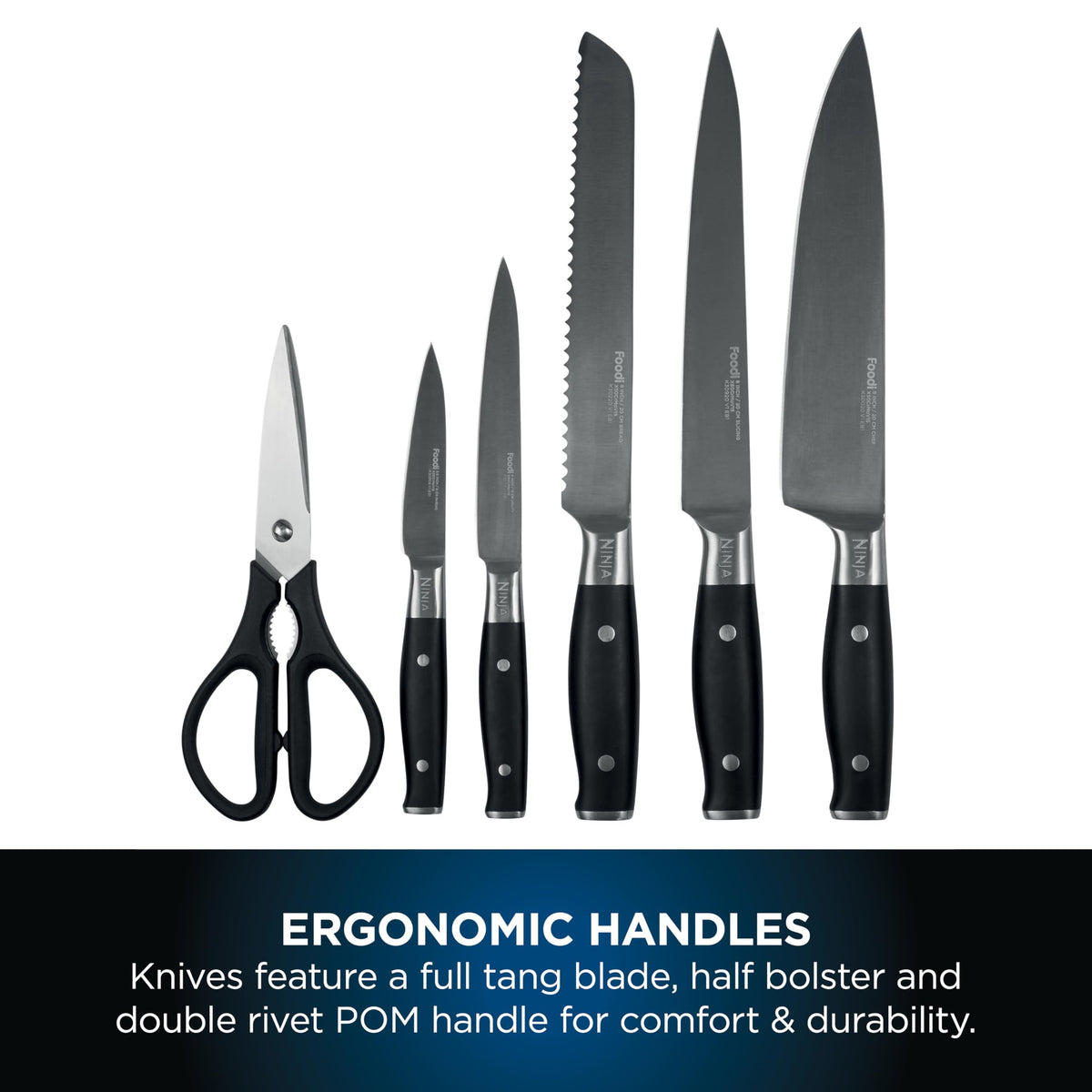 Ninja Foodi StaySharp Knife Block with Integrated Sharpener; 5 Knives and Scissors (1 pair), Sharp 6-Piece Knife Set
