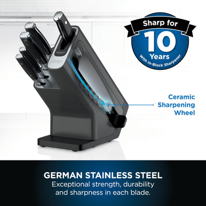 Ninja Foodi StaySharp Knife Block with Integrated Sharpener, 5-Piece Knife Set includes Chef