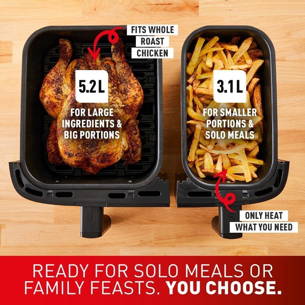 Tefal Easy Fry Dual Zone Digital Air Fryer, 2 Drawers, 8.3L, 8in1, Air Fry, Extra Crisp, Roast, Bake, Reheat