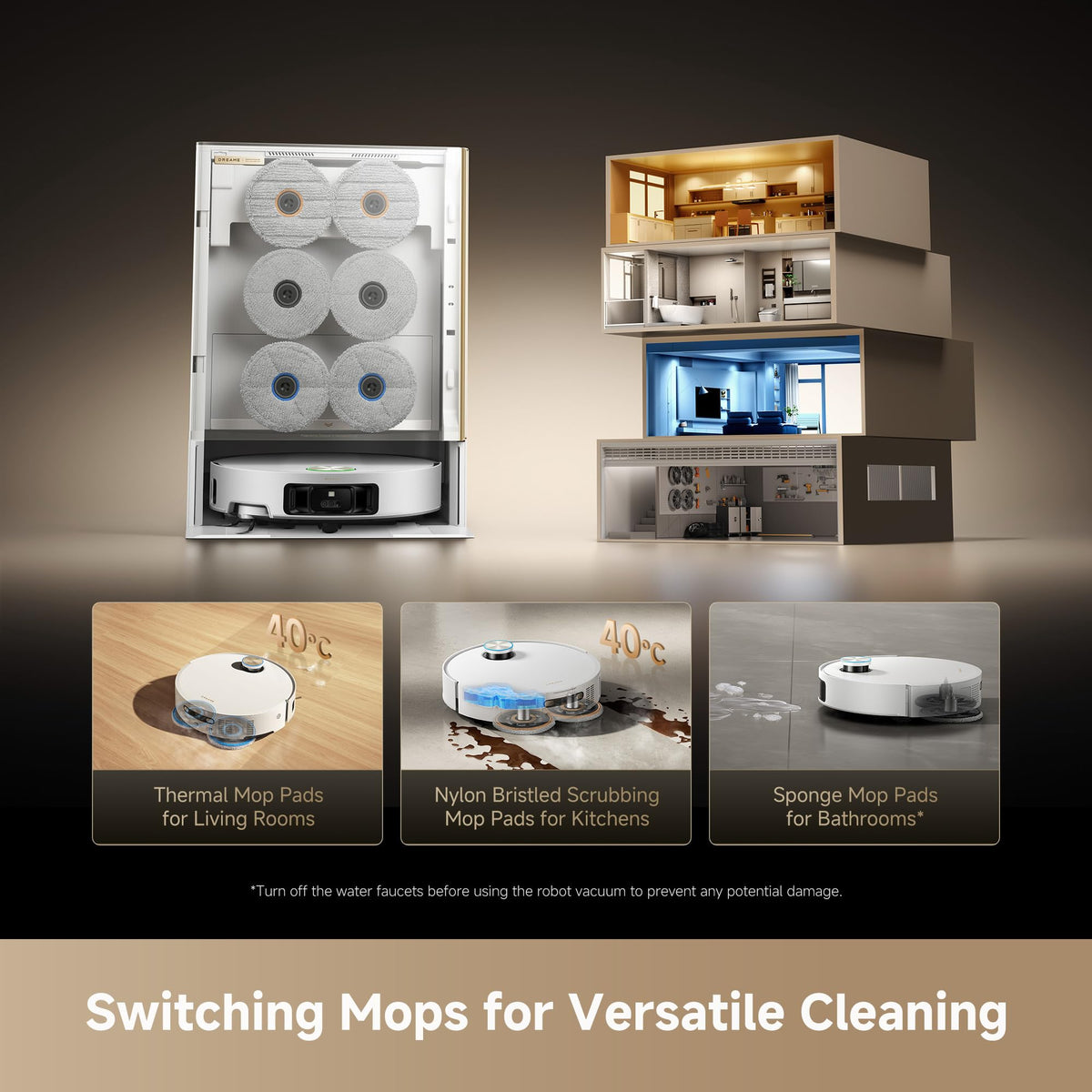Robot Vacuum and Mop with Multi-Mop System, Up to 30,000Pa Suction, Obstacle Avoidance, Auto Empty & Mop Washing