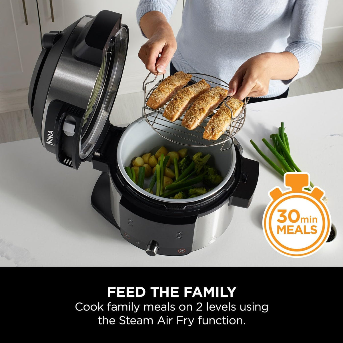 Ninja Foodi 11-in-1 SmartLid Multi-Cooker, 6L, Electric Pressure Cooker & Air Fryer, Layer Mains & Sides with Reversible Rack