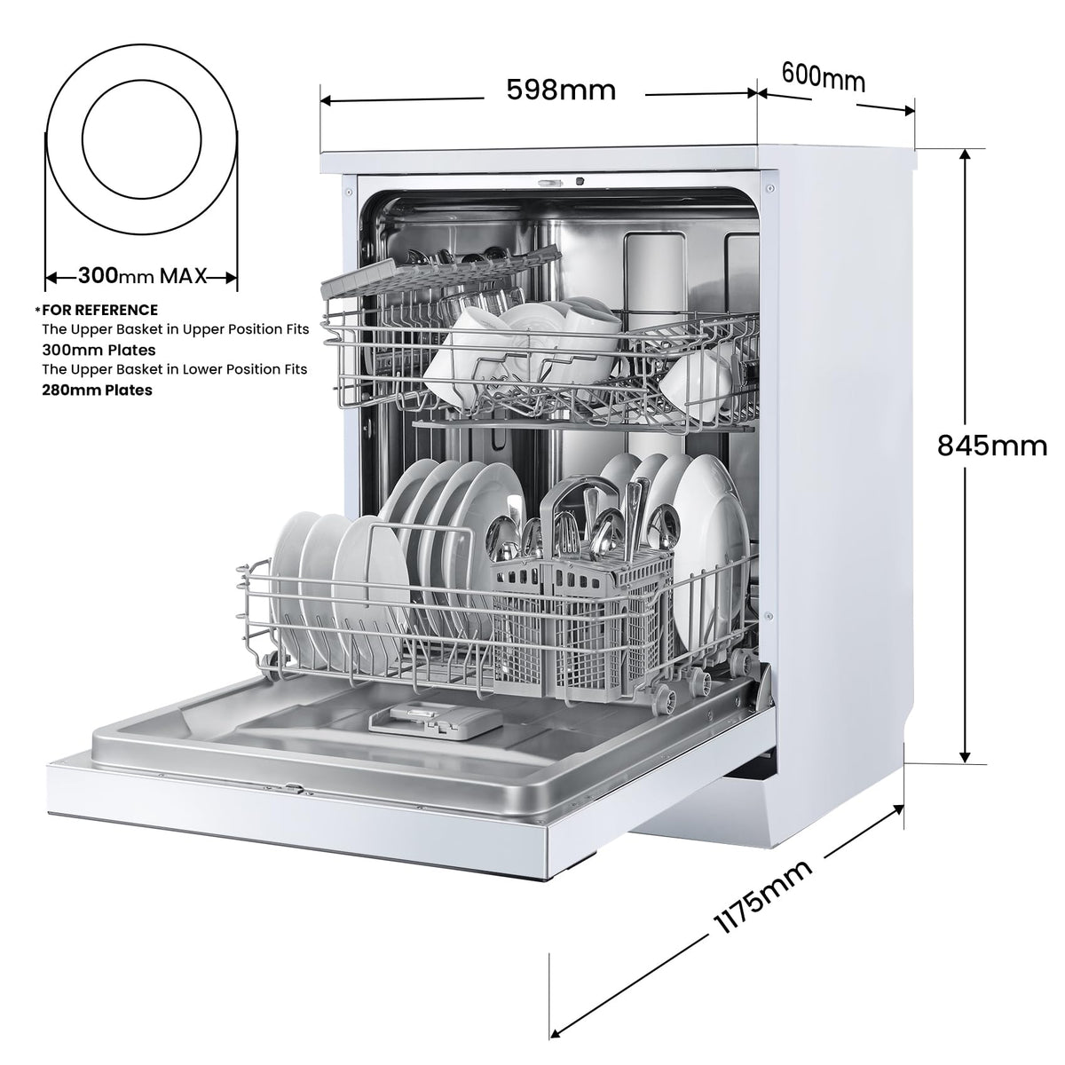 COMFEE' Freestanding Dishwasher FD1435E-W with 14 place settings, Full Size, 44dB, Wide LED Display