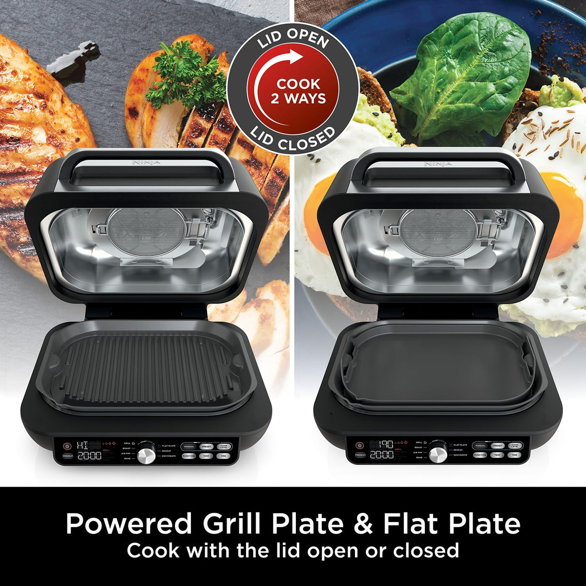 Ninja Foodi MAX PRO Health Grill, Flat Plate & Air Fryer 3.8L with Digital Cooking Probe, 7-in-1, Air Fry